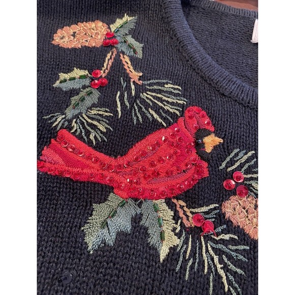 Tiara International Vintage XL 1X Cardigan Sweater Cardinal Beaded Zip Up Black - Picture 8 of 12
